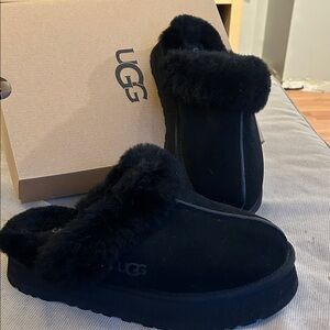 UGG Black Fluffy Slip-Ons